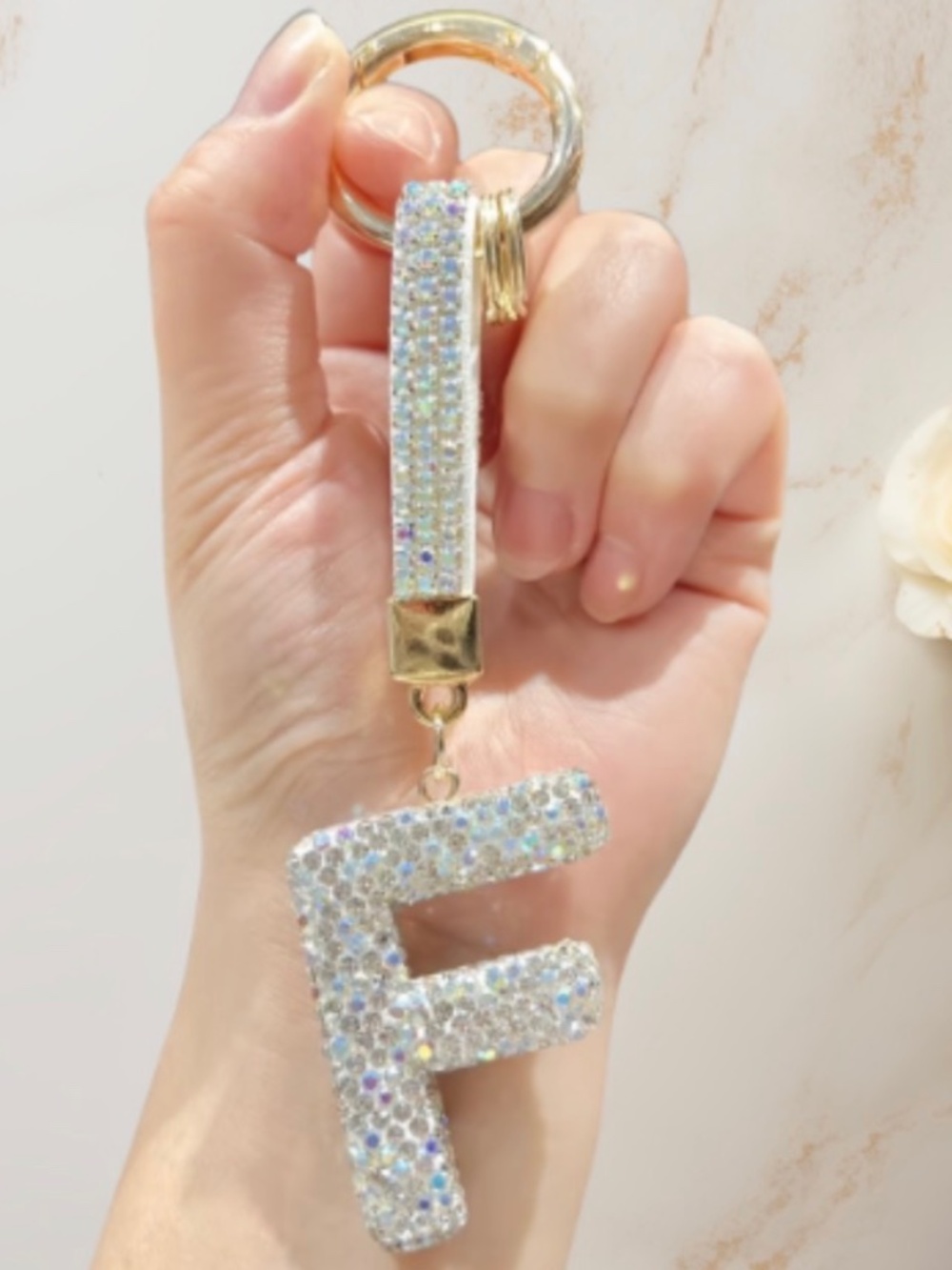 Letter F Bling Rhinestone Handbag Key Chain